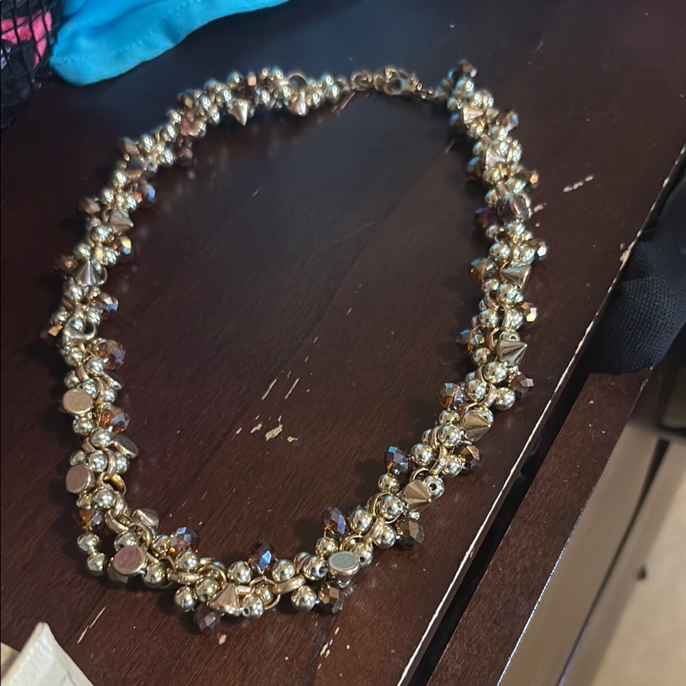Gold and Brown Twisted Beaded Necklace